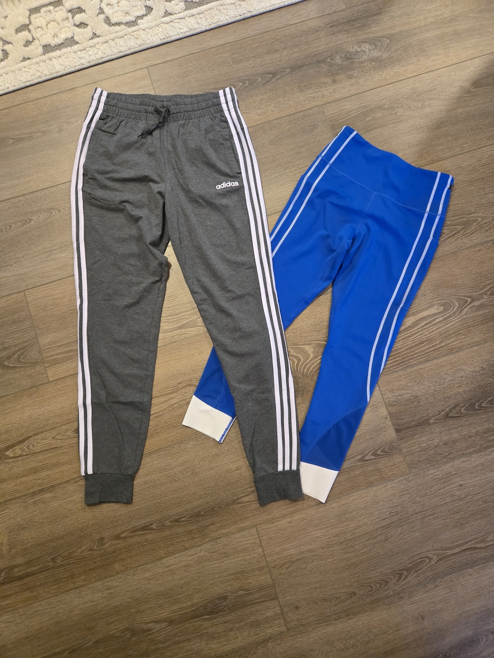 Womens Bundle Joggers with Pink Stripes + Blue Leggings Set